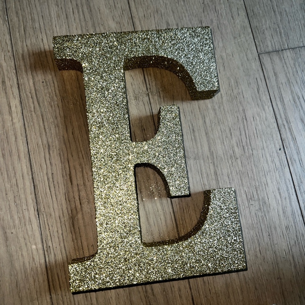 Gold Glitter Letter E Decor